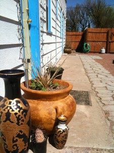The new walkway and planters.